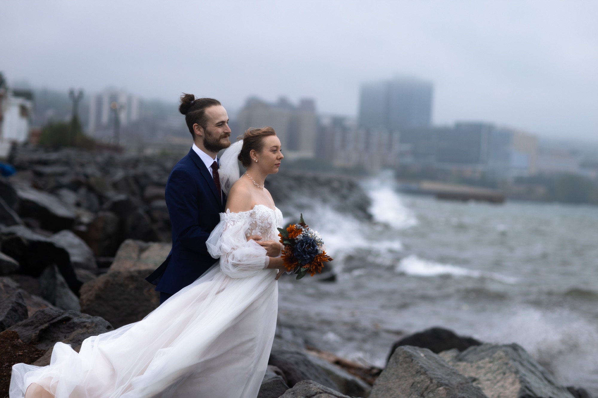 Wedding couple along the coast